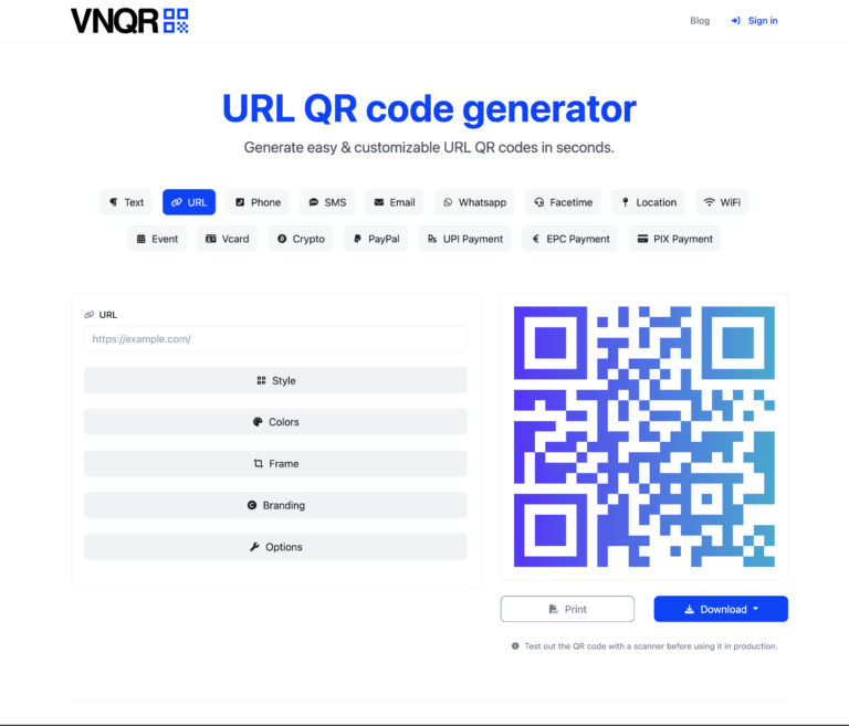 fikain qr code printing powered by vnqr